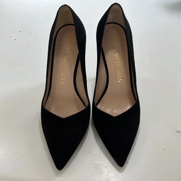 Stuart Weitzman Black Suede Heel Pumps Stilettos Point Anny Sz 9 - Picture 3 of 10